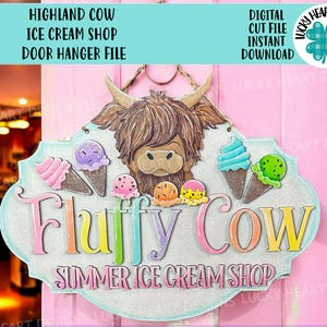 File di appendino per porta gelato Highland Cow SVG, estate, estate in fattoria, Glowforge, LuckyHeartDesignsCo
