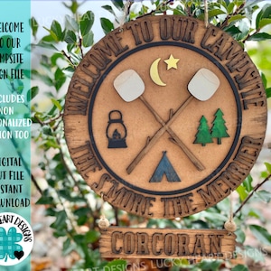 Bem-vindo ao nosso arquivo de sinalização de acampamento Svg, Glowforge Laser, S'mores Camping,LuckyHeartDesignsCo