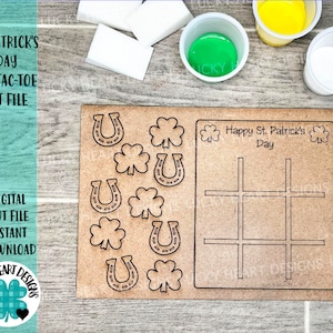 St. Patrick&#39;s Day Tic-Tac-Toe Kit File SVG, Glowforge, LuckyHeartDesignsCo