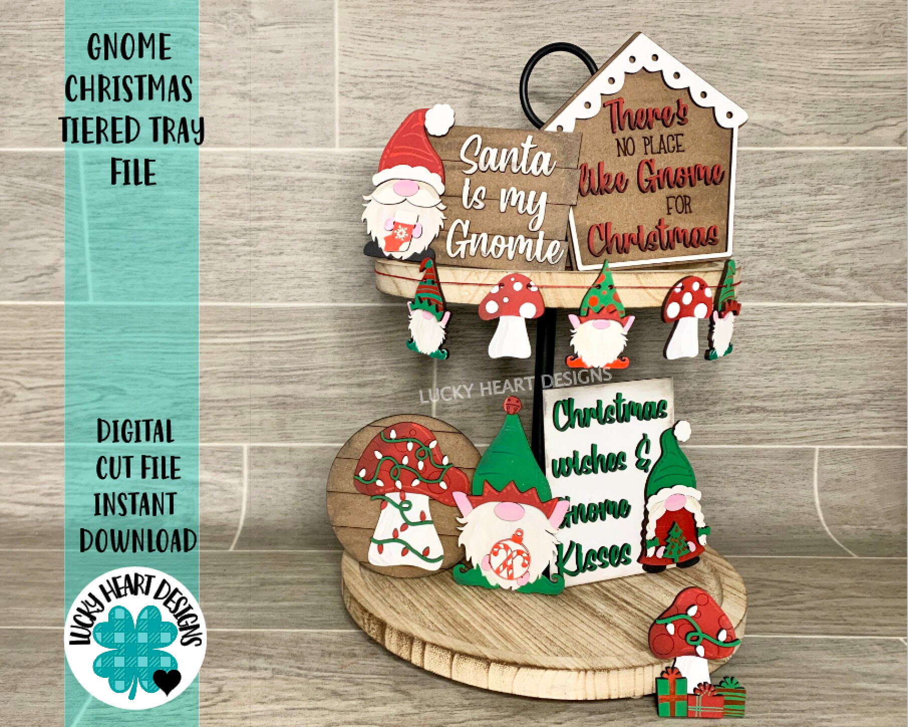 Gnome Christmas Tiered Tray File SVG, Gnomie Tier Tray, Glowforge Sig…