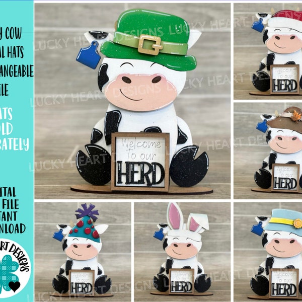 Dairy Cow Animal Hats Interchangeable MINI File SVG, Seasonal Leaning sign, Holiday, Farm Tiered Tray Glowforge, LuckyHeartDesignsCo