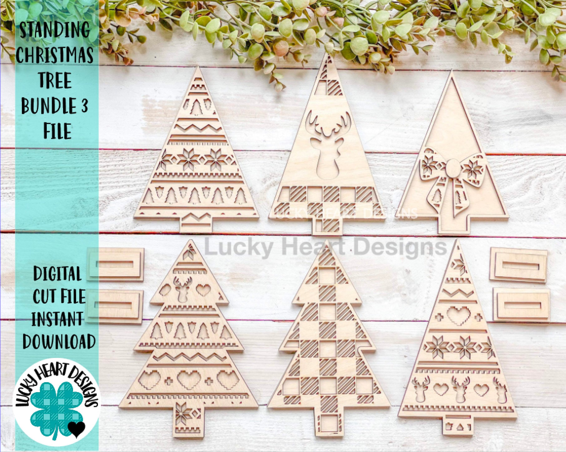 Standing Christmas Tree Bundle 3 File SVG, Holiday Decor Glowforge, L…