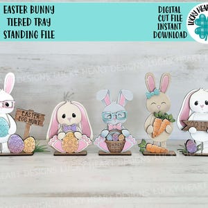 Lapin de Pâques, plateau à plusieurs niveaux, fichier debout SVG, Glowforge, oeuf, carotte, ringard, chasse aux oeufs, LuckyHeartDesignsCo