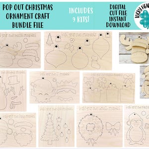 Pacote de artesanato de enfeites de Natal pop-out SVG, presente, Papai Noel, alce, árvore, pinguim, boneco de neve, artesanato infantil, Glowforge, LuckyHeartDesignsCo