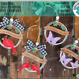 Kardinal Schmetterling Erinnerung Weihnachten Ornament Datei SVG, Glowforge, LuckyHeartDesignsCo