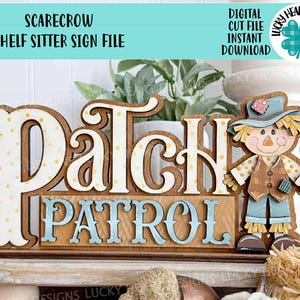 Scarecrow Shelf Sitter Standing File SVG, Glowforge Pumpkin Farm, Girl, Boy, Autumn, Gourd, Decor, Tiered Tray, LuckyHeartDesignsCo