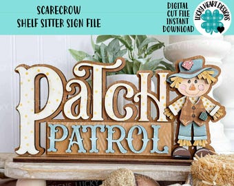 Vogelscheuche Shelf Sitter Stehende Datei SVG, Glowforge Pumpkin Farm, Mädchen, Junge, Herbst, Kürbis, Dekor, Tiered Tablett, LuckyHeartDesignsCo