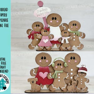 Plik rodzinny Gingerbread Man do dostosowania stojący plik SVG, babcia, Boże Narodzenie, spersonalizowany, Glowforge, LuckyHeartDesignsCo