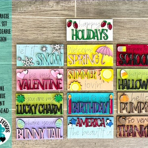 MINI Rectangle Seasonal Set Interchangeable Leaning Sign File SVG, Tiered Tray Glowforge, LuckyHeartDesignsCo