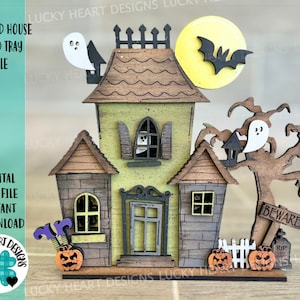 Haunted House Tiered Tray File SVG, Glowforge, LuckyHeartDesignsCo