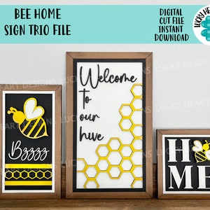 Bee Home Sign Trio File SVG, Glowforge Summer, LuckyHeartDesignsCo