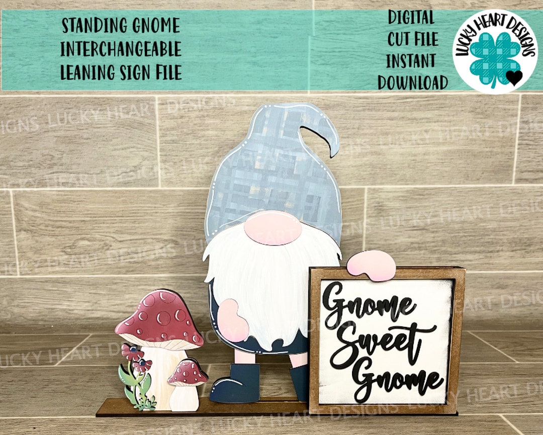 Standing Gnome Interchangeable Leaning Sign File SVG, Glowforge ...
