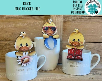 Duck Mug Hugger Bundle File SVG, Glowforge, Flower, Spring, Summer, Boots, Tiered Tray, Tray Decor, Plant Topper, Gift, LuckyHeartDesignsCo