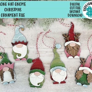 Enfeite de Natal de gnomo com chapéu SVG, feriado, diversão, Papai Noel, Rudolph, rena, gnomo Glowforge, LuckyHeartDesignsCo