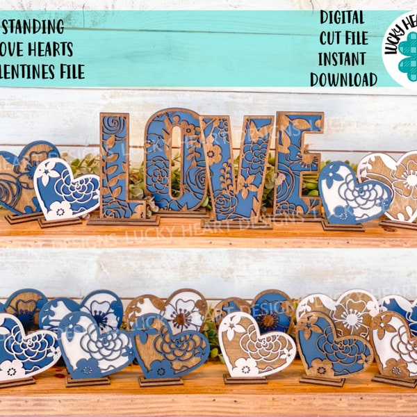 Love & Hearts Standing File SVG, glowforge, valentines day