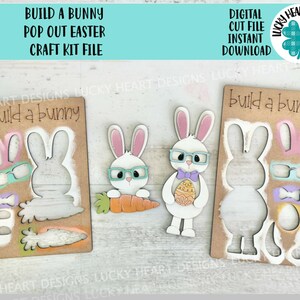Construire un lapin pop out Pâques kit de création fichier SVG, Glowforge, ringard, oeuf, bricolage, LuckyHeartDesignsCo