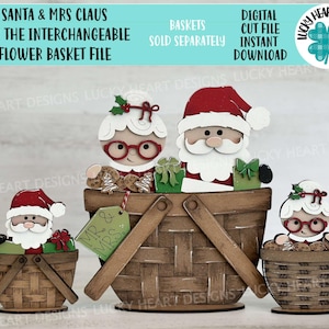 Père Noël, Mme Claus pour le panier de fleurs fichier interchangeable SVG, Noël, minuscules vacances, plateau à plusieurs niveaux, Glowforge, LuckyHeartDesignsCo