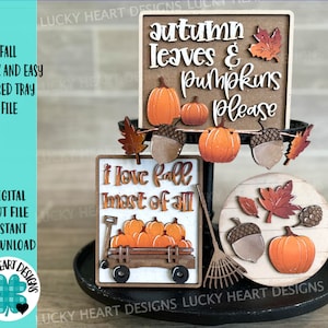 Fall Quick and Easy Tiered Tray File SVG, Glowforge Laser, Fall Wagon, Leaves, Acorn, Pumpkin, LuckyHeartDesignsCo