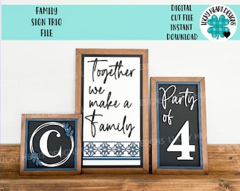 Family Sign Trio File SVG, Glowforge, LuckyHeartDesignsCo