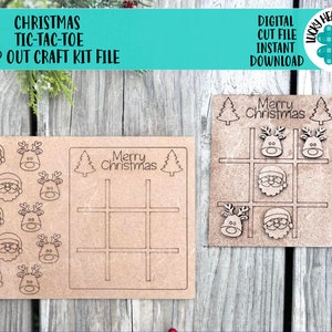 Weihnachten Tic-Tac-Toe Pop Out Bastelset Datei SVG, Santa, Rudolph, Glowforge, LuckyHeartDesignsCo