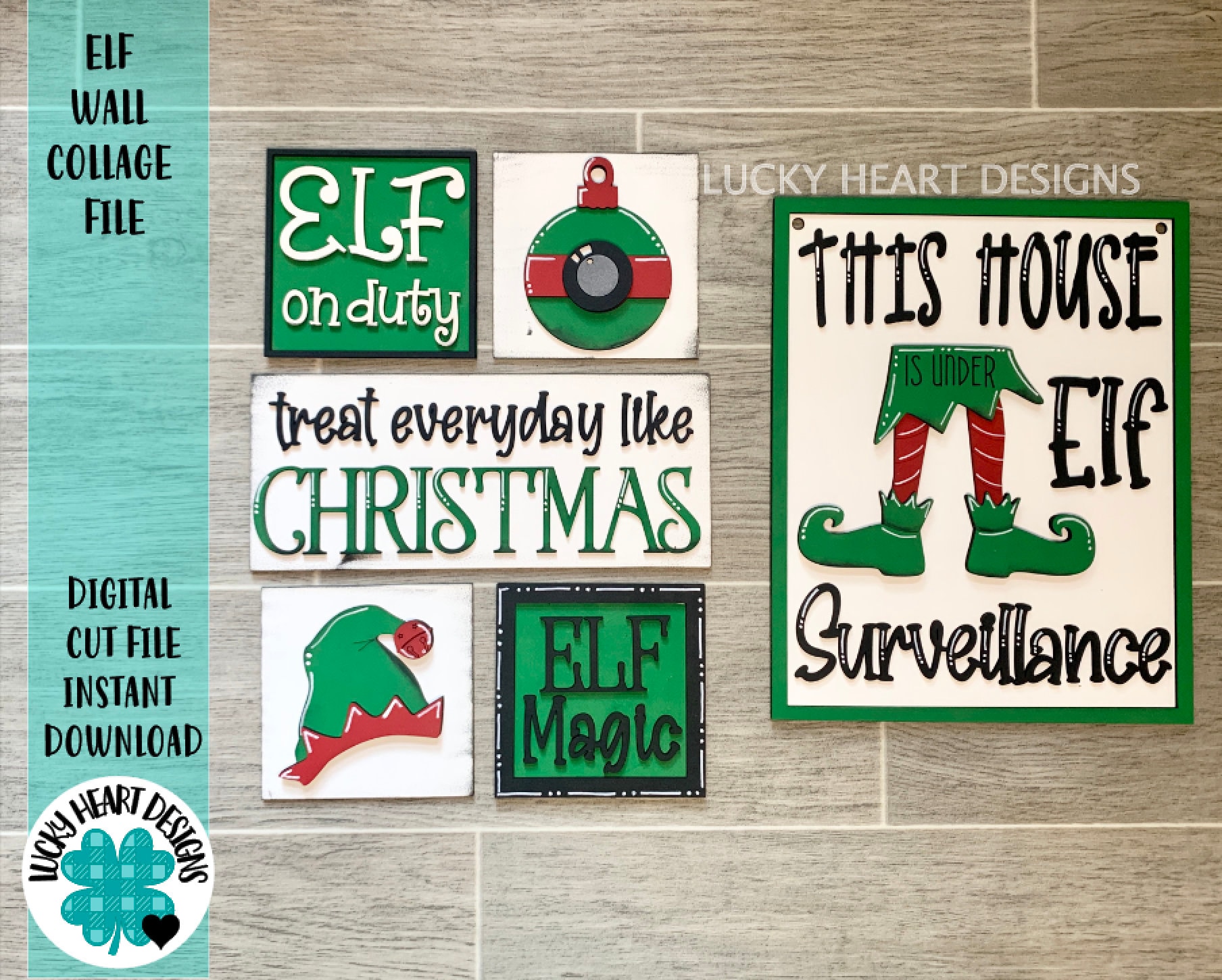 Elf Wall Collage File SVG, Glowforge Christmas Decor, Leaning Ladder,…