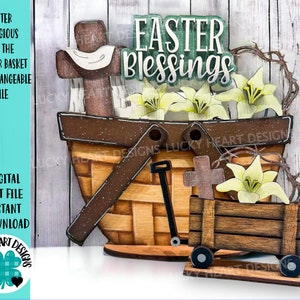 Benedizione pasquale per il cesto di fiori File intercambiabile SVG, Croce, Gesù, Corona, Giglio, Vassoio a più livelli, Glowforge, LuckyHeartDesignsCo