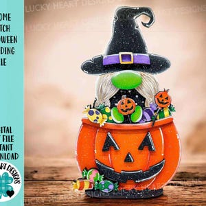 Gnome Witch Halloween Standing File SVG, Glowforge, Tiered Tray, Mummy, Pumpkin, Witch, Cat, Candy, Trick or Treat, LuckyHeartDesignsCo
