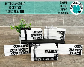 Interchangeable Book Stack Tiered Tray File SVG, Glowforge Farmhouse, LuckyHeartDesignsCo