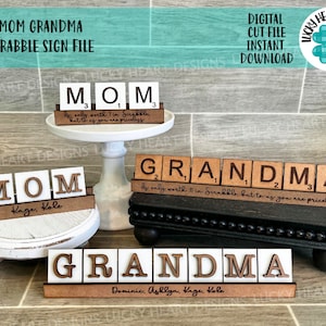 Mamá abuela Scrabble Sign File SVG, Glowforge, Tiered Tray, Día de la Madre, archivo alfabético