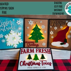 Lighted Christmas Signs File SVG, Holiday Decor Glowforge, LuckyHeartDesignsCo