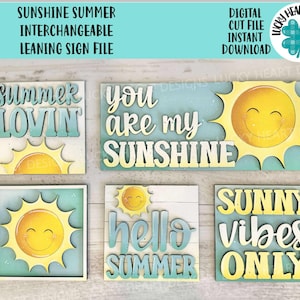Sunshine Summer Leaning Sign fichier SVG, plateau à plusieurs niveaux Glowforge, LuckyHeartDesignsCo