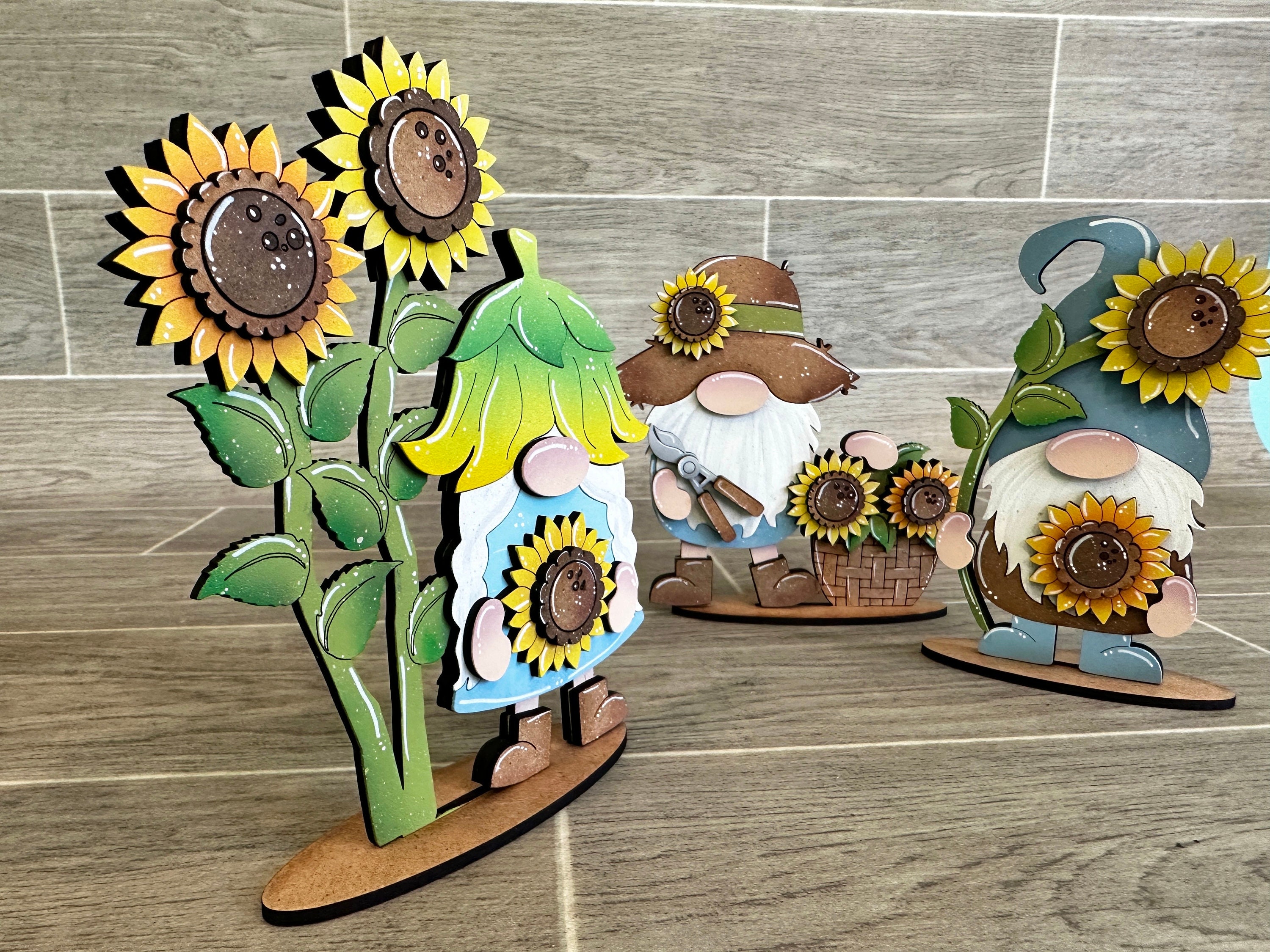 Sunflower Tiered Tray Gnome File SVG, Fall Summer Tiered Tray Holiday ...