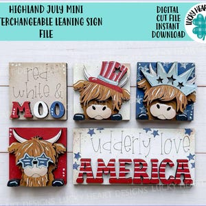 Placa de sinalização intercambiável Highland July MINI SVG, Quarto, EUA, Liberty, Vaca, Bandeja em camadas Farm America Glowforge, LuckyHeartDesignsCo