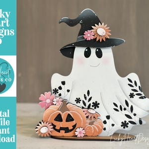 Ghost Pumpkin Sunflower Standing File SVG, Witch, Halloween, Jack-o-lantern, Boo, Trick Or Treat Tiered Tray Glowforge, LuckyHeartDesignsCo