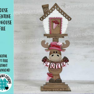 Archivo SVG intercambiable de alce para San Valentín para la casa de pájaros, San Valentín, corazón, amor, temporada, formas festivas, Glowforge, LuckyHeartDesignsCo