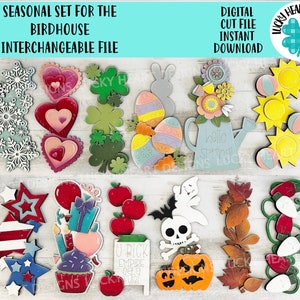 Lot saisonnier pour le nichoir fichier interchangeable SVG, Glowforge, formes de vacances, Noël, printemps, nichoir, LuckyHeartDesignsCo
