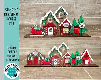Standing Christmas Houses Santa&#39;s Village File SVG, Glowforge, LuckyHeartDesignsCO