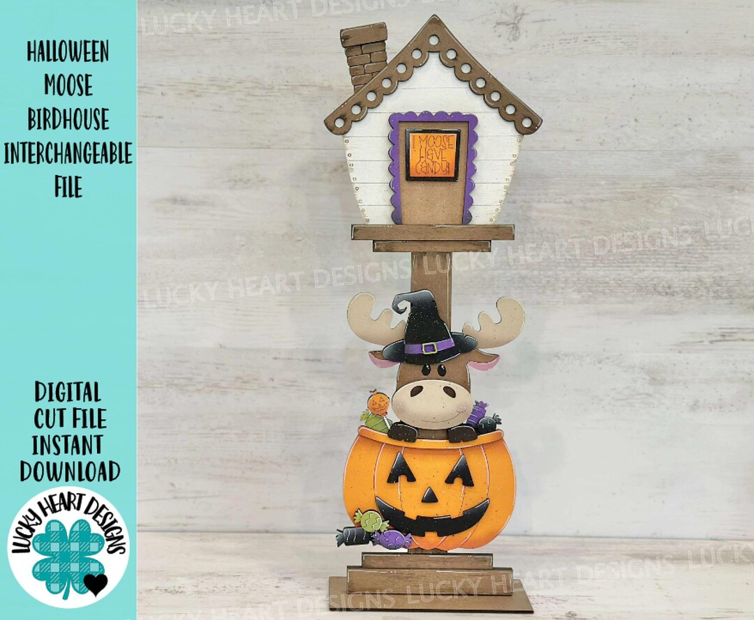 ハロウィン用の鳥小屋用ムース（交換可能なファイル SVG、Glowforge
