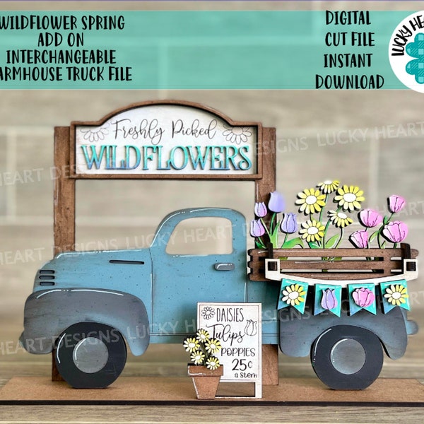 Wildflower Spring add on Interchangeable Farmhouse Truck File SVG, LuckyHeartDesignsCo