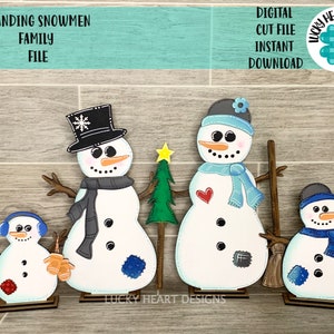 Standing Snowmen Family File SVG, Glowforge Snowman Winter Decor  LuckyHeartDesignsCo