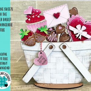 Doces de Dia dos Namorados para a cesta de flores Arquivo intercambiável SVG, floral, bandeja em camadas, Glowforge, LuckyHeartDesignsCo