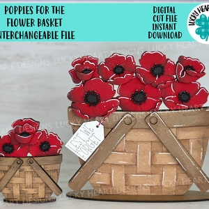 Papaveri per il cesto di fiori file intercambiabili SVG, floreale, memoriale, giorno dei veterani, vassoio a livelli primaverili, Glowforge, LuckyHeartDesignsCo