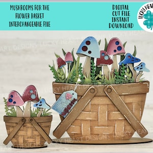 Paddestoelen voor de bloemenmand Verwisselbaar bestand SVG, KLEIN, Bloemen, Bloemen, Lente gelaagde lade, Glowforge, LuckyHeartDesignsCo
