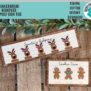 Christmas Gingerbread Reindeer Family Sign File SVG, Glowforge, LuckyHeartDesignsCo