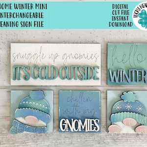 Gnome Winter MINI Interchangeable Leaning Sign File SVG, Snowman, Snowball, Snowflake, Gnomie, Tiered Tray Glowforge, LuckyHeartDesignsCo