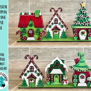 Fichier de maisons debout de Noël lunatique SVG, Glowforge, Village du Père Noël, LuckyHeartDesignsCO