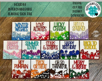 Holiday Interchangeable Leaning Sign File SVG, Leaning Ladder Seasonal Shapes, Glowforge Laser, LuckyHeartDesignsCo