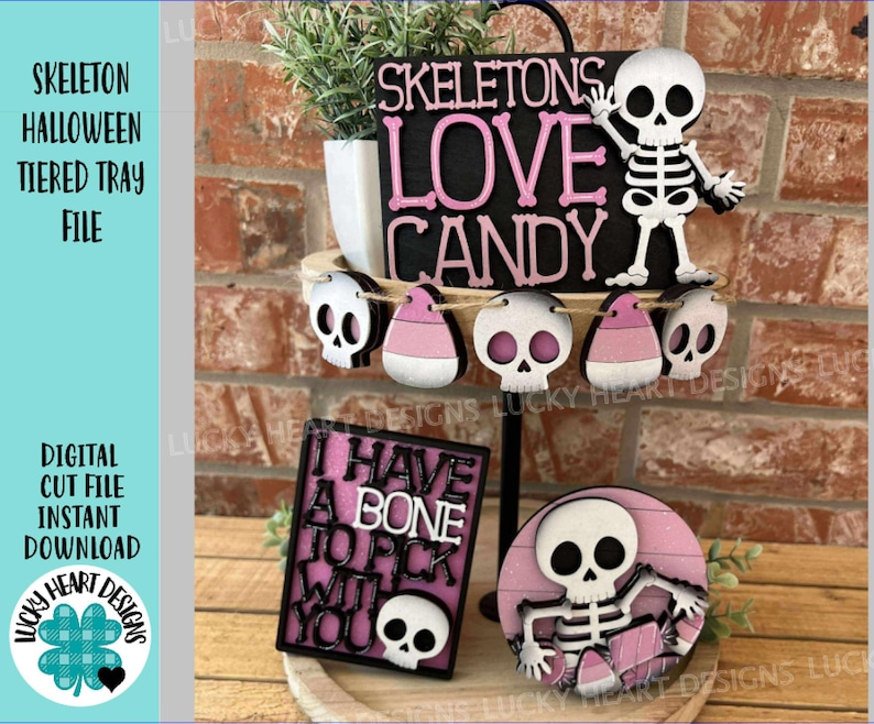 Skeleton Halloween Tiered Tray File SVG, Tier Tray, Boo, Spooky, Candy ...