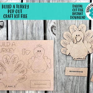 Bouw een Turkije Pop Out Craft Kit-bestand SVG, Thanksgiving, Pilgram, DIY, Fall, Gobble, Glowforge, LuckyHeartDesignsCo