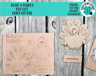 Build a Turkey Pop Out Craft Kit File SVG, Thanksgiving, Pilgram, DIY, Fall, Gobble, Glowforge, LuckyHeartDesignsCo